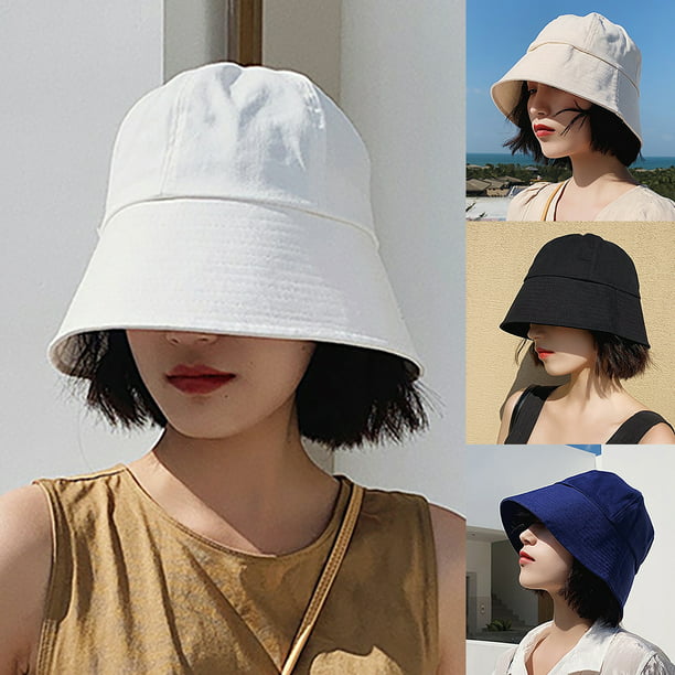 Solid Color Woman Girl Anti Sun Wide Brim Cover Face Fisherman Cap