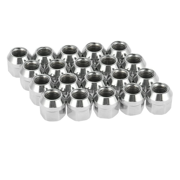 20pcs Car M12x1.5 21mm Bulge Acorn Wheel Lug Nuts Cone Seat Steel Universal Silver Tone