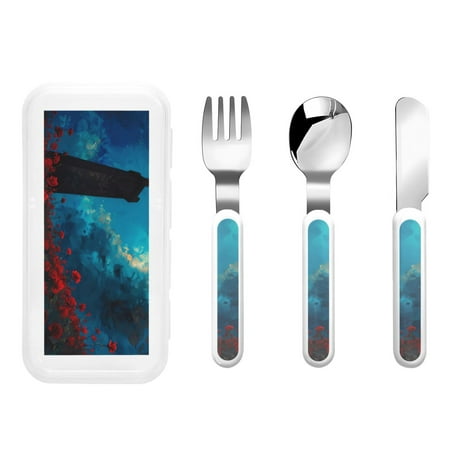 

Salouo Tower And Red Roses Pattern 3 Pieces Toddler Utensils Kids Silverware Set Stainless Steel Utensils for Kids Children Safe Spoons Forks & Knife Dishwasher Safe