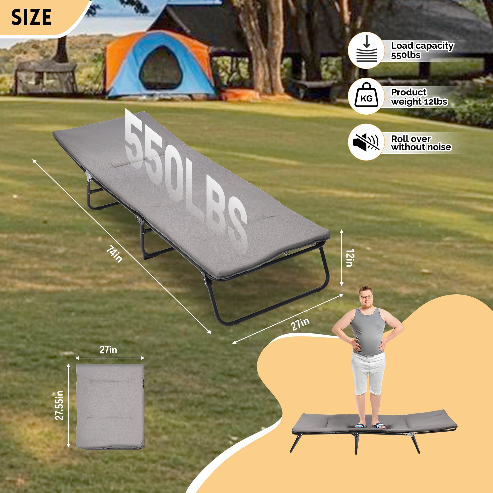 Folding Lounge Chair, 5-Position Adjustable Outdoor Reclining Chair,Heavy Duty Outdoor Bed with Carry Bag,Folding Chaise Lounge Chair for Pool Beach Patio Sunbathing, Gray