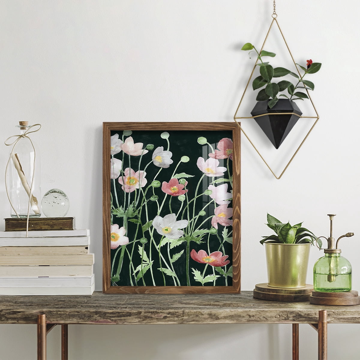 Anemone Dance I -Framed Print w/glass-Walnut