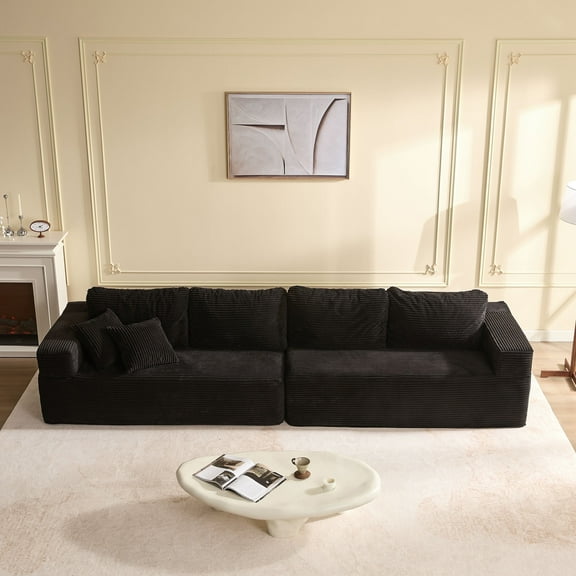 EJC Modern Style 137 Inches Boneless Couch, Cloud Sofa, Couches For Living Room, No Assembly Required, Corduroy, Black