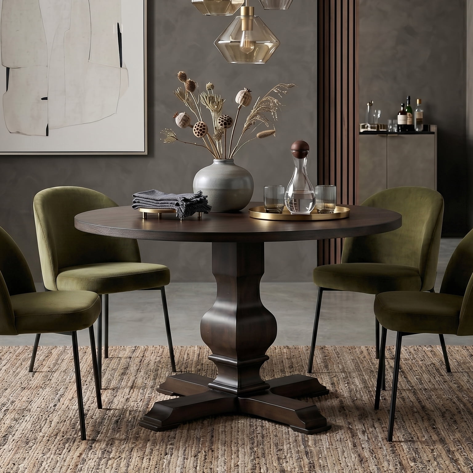 Roundhill Furniture Havre Pedestal Base Round Dining Table, Espresso