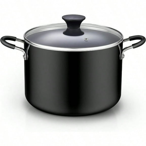 Nonstick Stockpot with Lid 8QT Professional Deep Cooking Pot Canning Cookware Stock Pot with Glass Lid Black