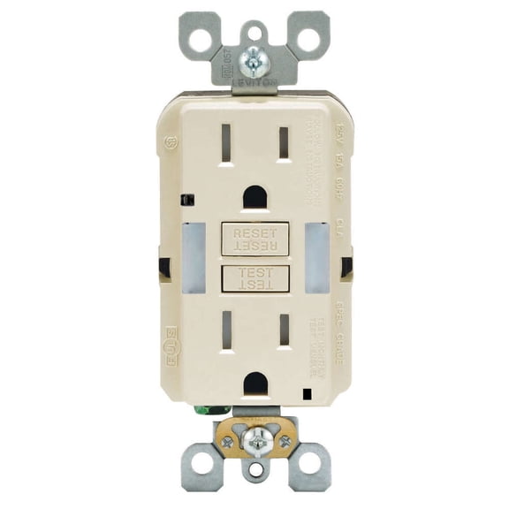 Leviton R96-GFNL1-00T GFCI Duplex Receptacle with Guide Light, 2 -Pole, 15 A, 125 V, Back, Side Wiring, NEMA: 5-15R