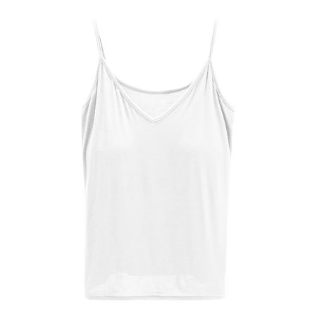 DxhmoneyHX Womens Modal Built-in Bra Padded Camisole Yoga Tanks Tops 2024 Summer Spaghetti Strap V Neck Solid Color Cami Shirts