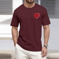 thumbnail image 2 of T-Shirt Graphique pour Homme de la Saint-Valentin avec Imprimé Cœur Pailleté Rouge, Tissu Doux, Tenue Décontractée d'Été et pour Rendez-Vous, Bourgogne, P, 2 of 4