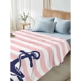 thumbnail image 4 of Anchor Pink King Size Flat Sheet, Wrinkleproof & Fadeproof Cooling Flat Bed Sheet Only, Modern Navy Blue White Striped Nautical Breathable Soft Bedding Top Sheets 105 x 98 Inches, 4 of 8