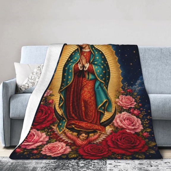 Virgin Mary Rose Blanket Gift Throw Blanket Religious Faith Gift for Women Catholic Home Decor 50x40