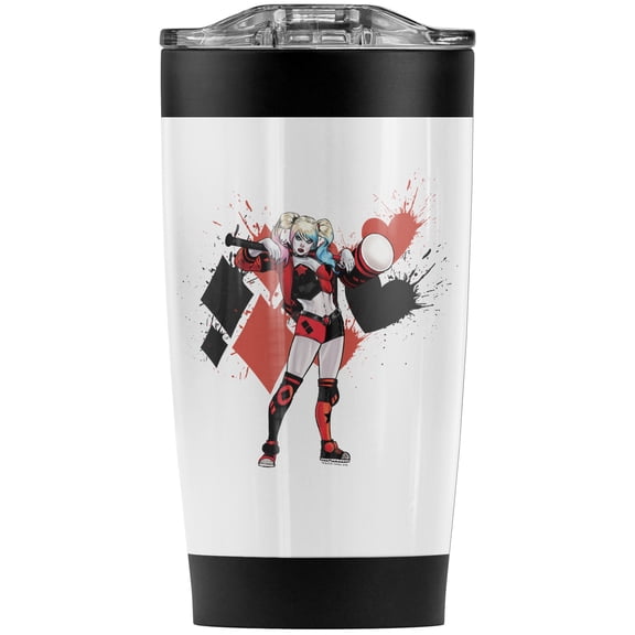 Harley Quinn Diamonds And Hearts Stainless Steel Tumbler 20 oz Coffee Travel Mug/Cup, Vacuum Insulated & Double Wall with Leakproof Sliding Lid | Great for Hot Drinks and Cold Beverages