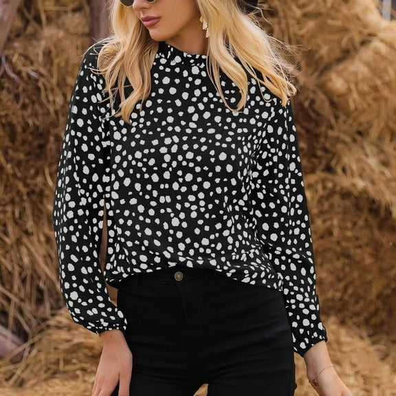 Turilly Women Fashion Casual Polka Print V-Neck Sleeve Loose T-Shirt Blouse