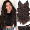 thumbnail image 2 of Extensiones de cabello con halo negro y alambre invisible, tamaño ajustable, 22 pulgadas de largo, sintético, ondulado y rizado, para mujeres, sin clip, 2 of 5