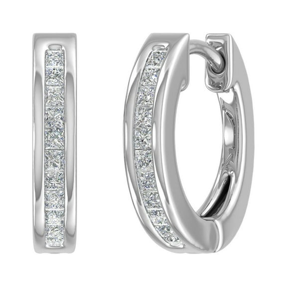 1/4 Carat Princess Cut Diamond Hoop Earrings in 14K White Gold
