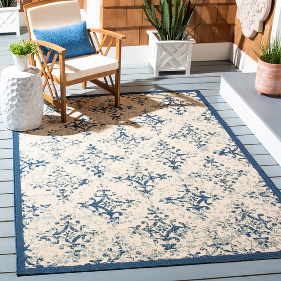 Safavieh Courtyard Duana Geometric Indoor/Outdoor Area Rug, Ivory/Navy, 5'5" x 7'7"