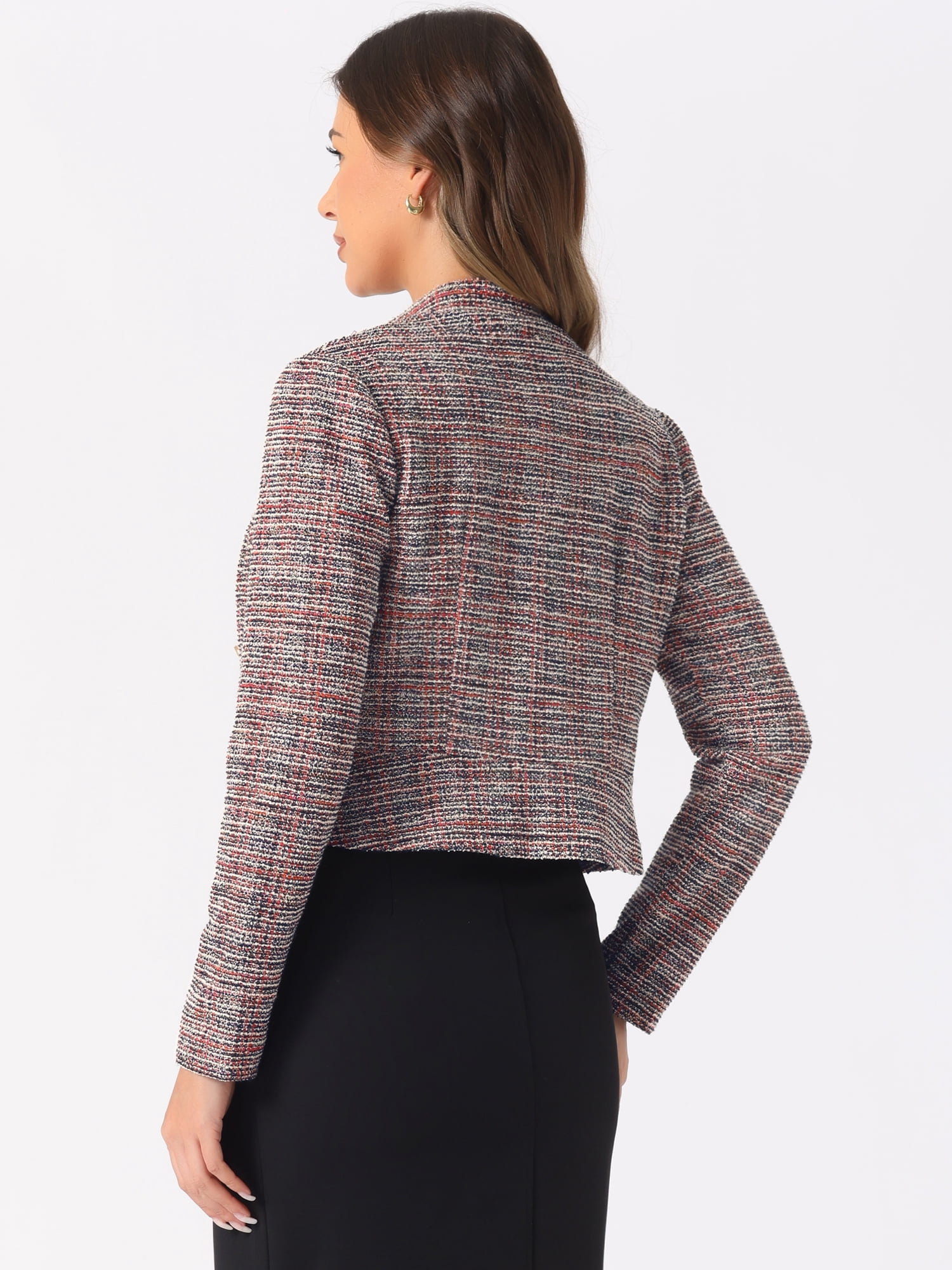 DARING DIVA Women's Elegant Stand Collar Business Plaid Tweed Blazer XL Red Black
