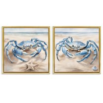 Stupell Industries Nautical Blue Crabs Beach Animals Painting Gold Floater Framed Canvas Art Print Wall Art, 18 x 18, Set of 2