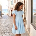thumbnail image 3 of NIPAXO Girls Dress Puff Sleeve Floral Print Tiered Ruffle Hem Cotton Blend Summer Casual Dress for Girls with Lace Neckline Blue, 3 of 7