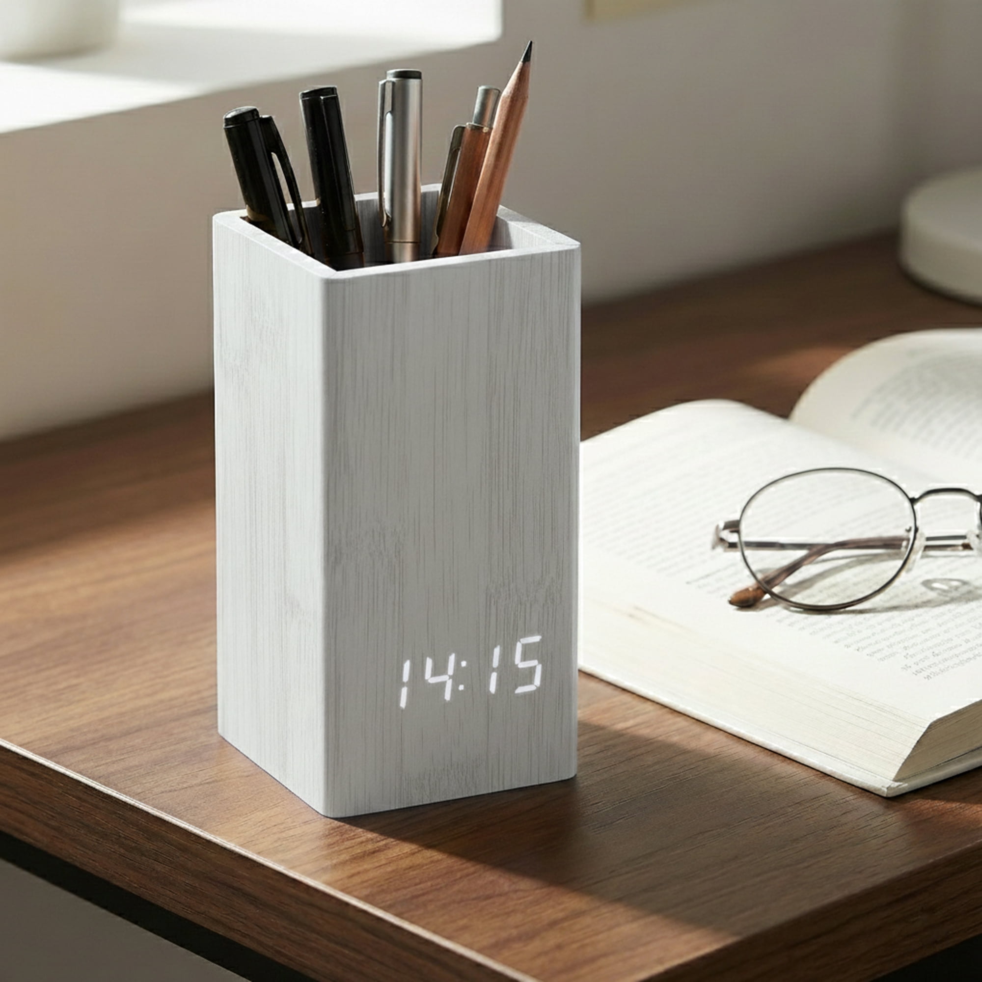 Unique Bargains Voice Wake-Up LED Alarm Clock White 5.5"L x 2.6"W x 2.8"H
