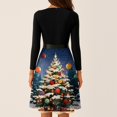 thumbnail image 4 of Women's Casual Fashion V Neck Long Sleeve Christmas Printed Party Vintage Dress for Holiday Events and Retro Style, Perfect for Women's Evening Wear,Navy,S, 4 of 6