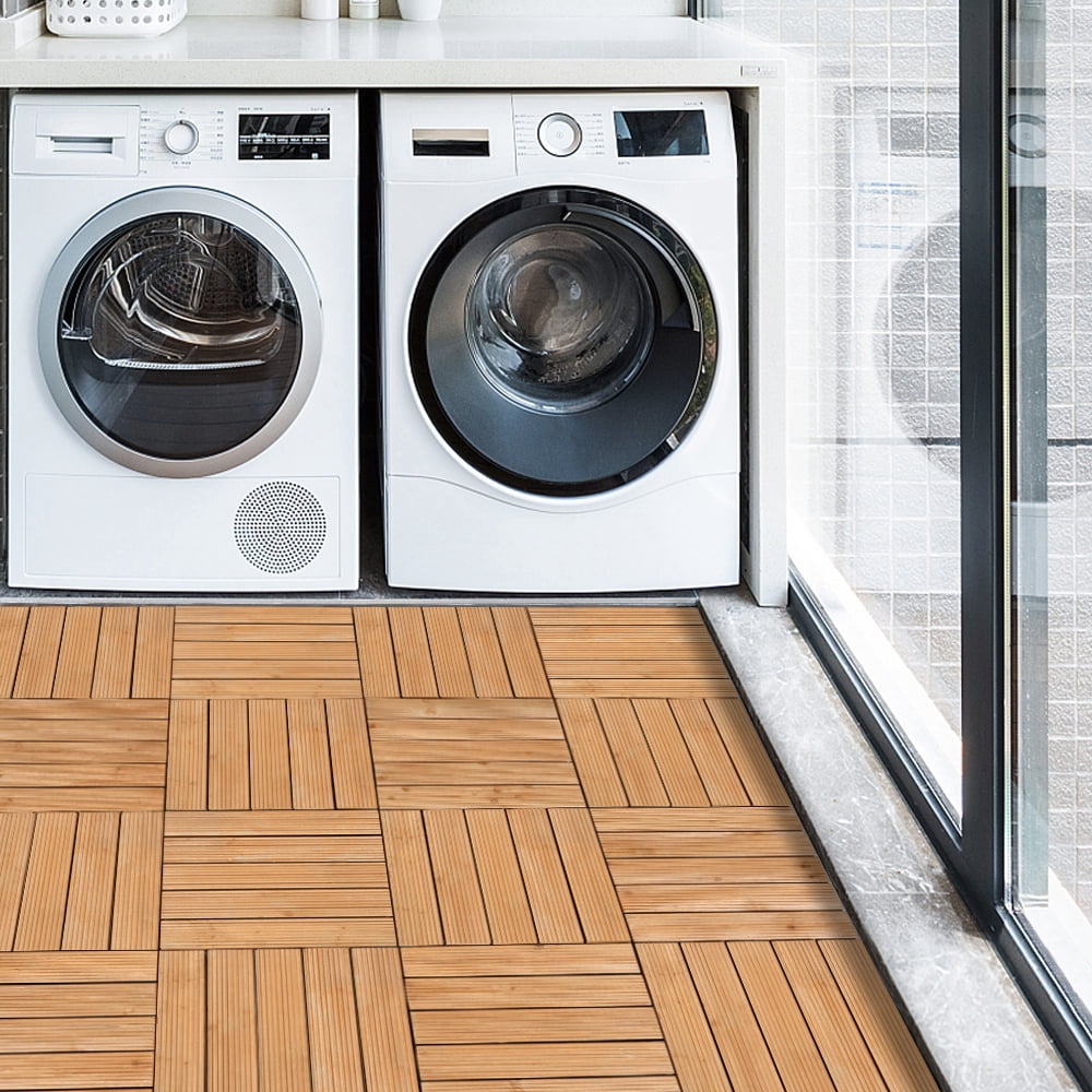 Renwick Pack of 27 Interlocking Wood Flooring Tiles for Outdoor & Indoor, Natural Wood