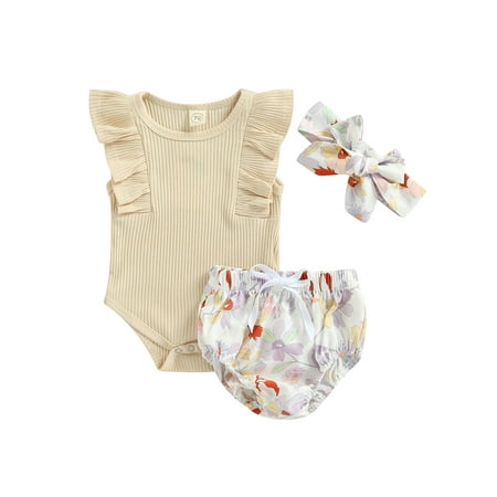 

Binpure Baby Girls Romper Outfit Sleeveless Jumpsuit Shorts Headwear
