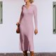 thumbnail image 2 of Vestido de otoño con cuello en V Vestido ajustado de punto acanalado para mujer Traje diario con cuello vuelto, 2 of 6