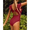 thumbnail image 4 of Beautyin Womens One Piece Bathing Suit Deep V Neck Swimsuit Flounce Ladies Solid Plunging Beachwear, 4 of 5