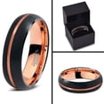 thumbnail image 4 of P. Manoukian Tungsten Wedding Band Ring 6mm for Men Women Black & 18K Rose Gold Plated Offset Line Dome Brushed Polished Lifetime Guarantee Size 14, 4 of 4