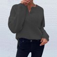 thumbnail image 2 of Lovskoo 2024 Sweaters for Women Trendy V-Neck Long Sleeve Top Solid Pocket Sweater Dark Gray, 2 of 6