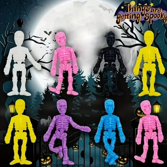 Limited Time Deal karymi Halloween Spooky 30pcs Skeleton Stretch Toys TPR Soft Rubber Relaxing Party Favors for Youngsters Adults Assorted Colors Christmas Gifts up to 90% off Winter Savings