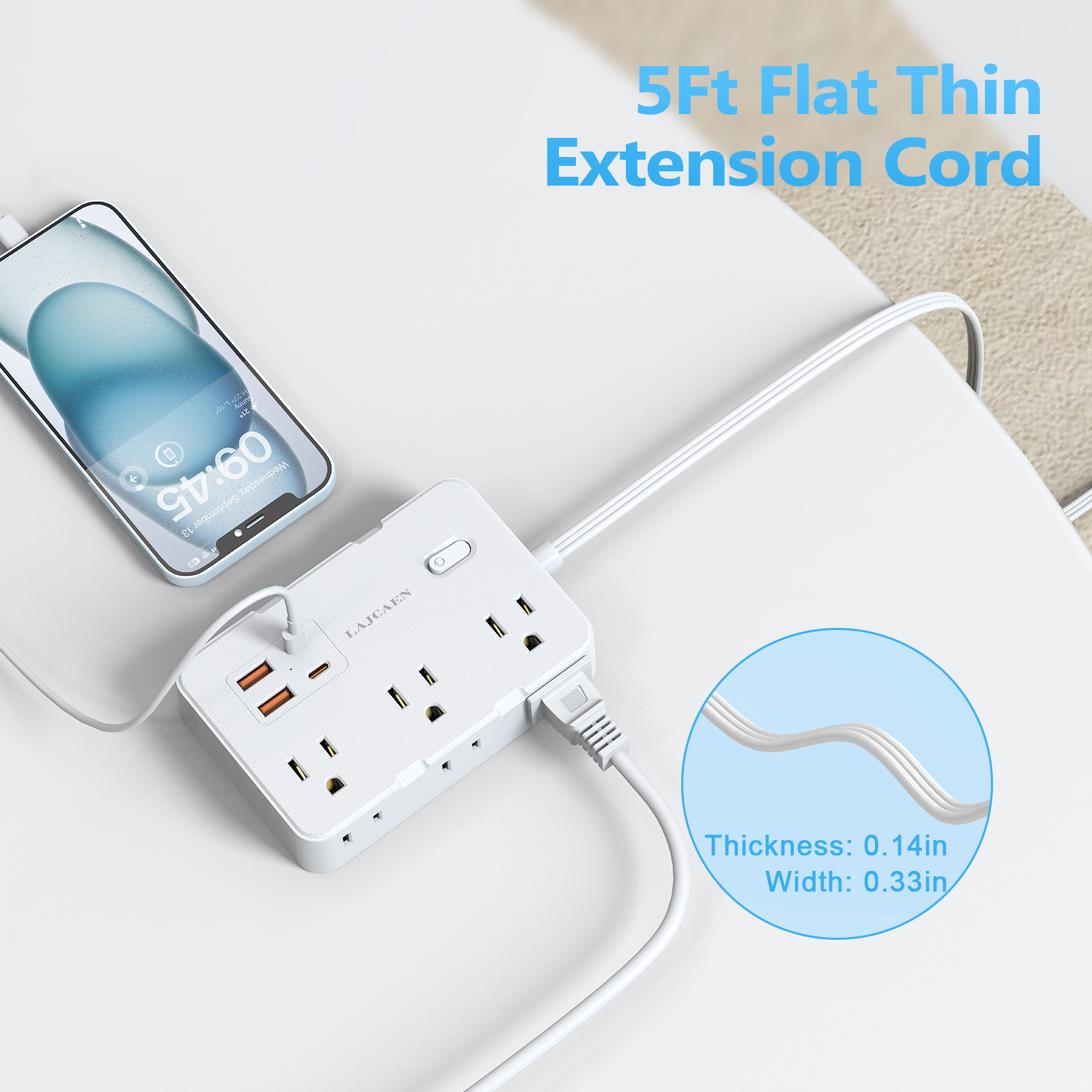 LAJCAEN 5-Foot Power Strip with 6 Outlets and 4 USB Ports photo 6