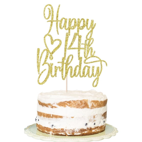 FLORCMET Gold Glitter Happy 14th Birthday Cake Topper - Cheers to 14 Years Cake Topper, 14 & Fabulous Cake Decoration for Hello 14th Birthday Anniversary Party Cake Decorations Supplies