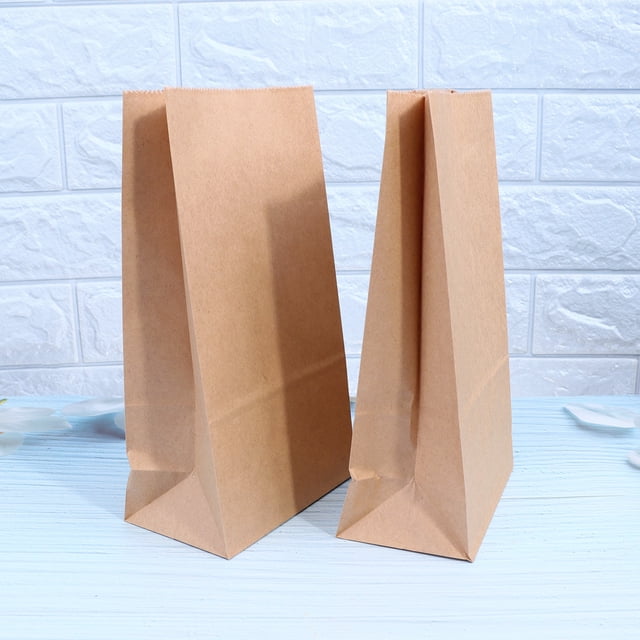 FESTFENDS 100Pcs Kraft Paper Takeaway Packing Bag with Square Bottom Design for Food Items
