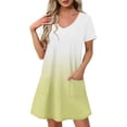 thumbnail image 1 of Vestido Corto de Verano Moda Gradiente Corto de Manga en V Cuello Vestido Casual, Poliéster Ligero de Verano, Lavado de Manos, 1 of 9