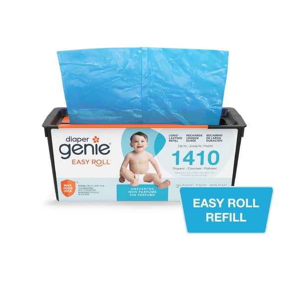 Diaper Genie Diaper Pail Easy Roll Refill with 30 Bags, Holds up to 1410 Newborn Diapers