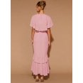 thumbnail image 2 of Pink Womens Tiered Ruffle Hem Midi Dress With Flared Short Sleeves, Round Neck, Elegant For Evening Or Cocktail, 2 of 7