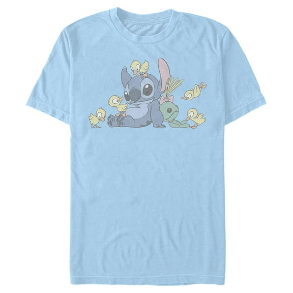 Men's Lilo & Stitch Distressed Ducklings Graphic Tee Light Blue Large