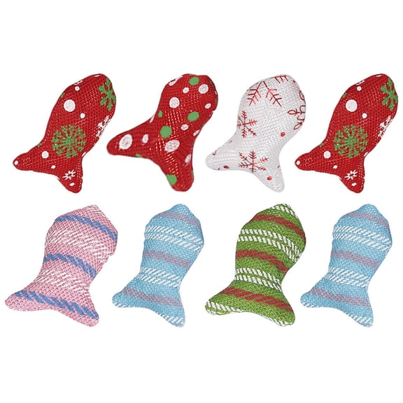 EXHUMKY Christmas Cat Toys Fish Design Premium Canvas 8 Pieces Assorted Colors Health Chew Toys