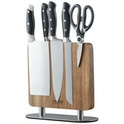 SKYSHALO 10 in Magnetic Knife Block Double side Knives Holder Acacia Wood Knife Stand for Kitchen Cutlery Display Rack and Organizer with Thickened Stainless Steel Base