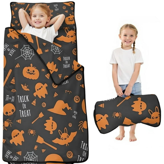 Trick or Treat Halloween Pattern Toddler Nap Mats for Kids Preschool,50"x20" Sleeping Mat Bag or Kids,Toddler Sleeping Bag,Toddler Nap Mat or Daycare