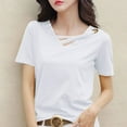 thumbnail image 2 of Ahuyic Womens Plus Size Top,Womens Summer Blouse,Womens Casual Oversize Solid Color V-Neck Hooded Short Sleeve T-shirt Tank White L, 2 of 5