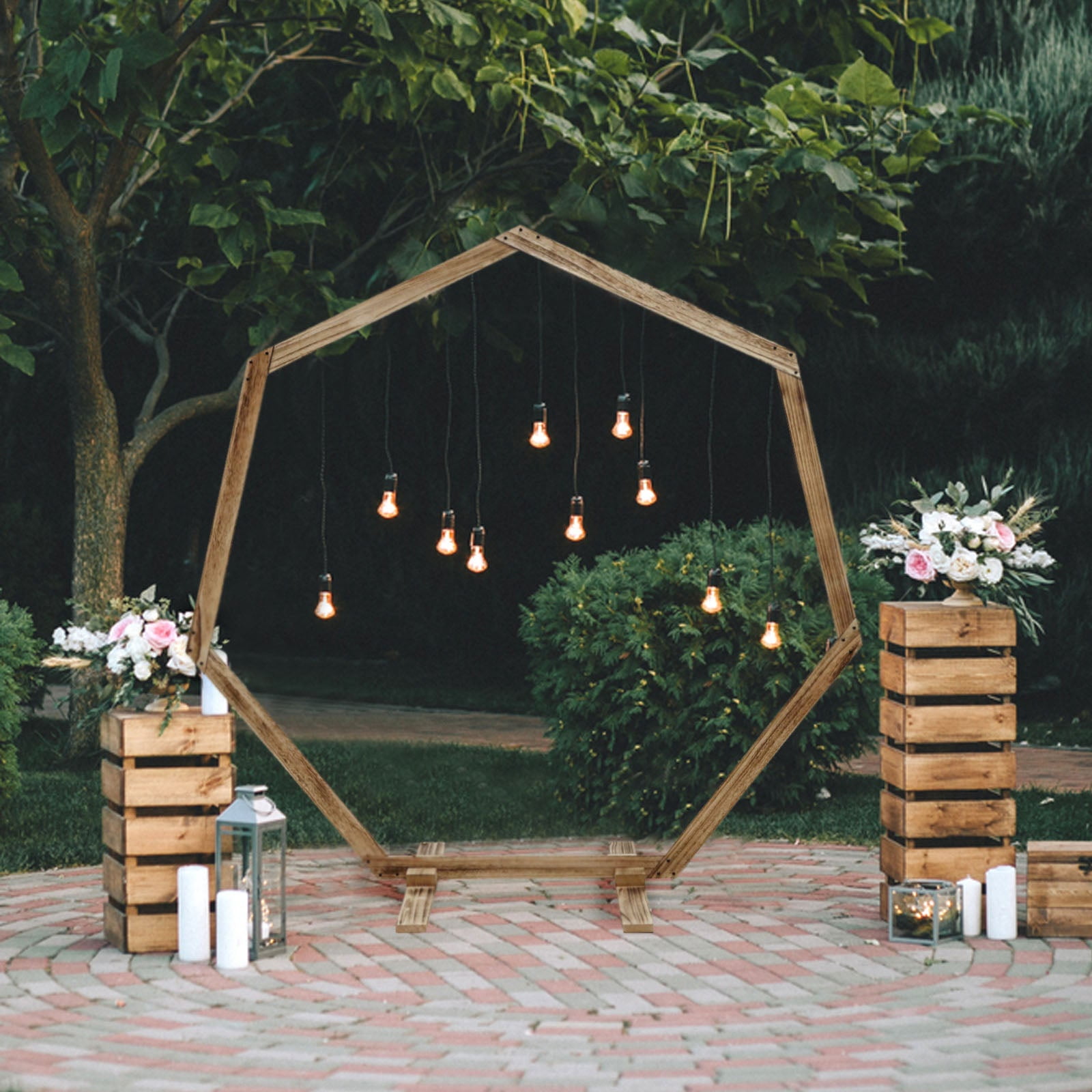Efavormart 7ft Wooden Wedding Arch Heptagonal Wedding Arbor Photo Booth Backdrop Stand For
