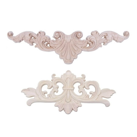 

2 Pcs Wood Carved Corner Onlay Applique Frame Decor Furniture Craft Unpainted 20x5cm & 22x10cm