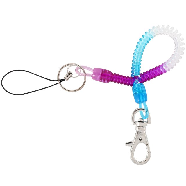 2X Lobster Hook Purple Blue Spring Stretchy Coil Keyring Keychain Strap Rope Cord