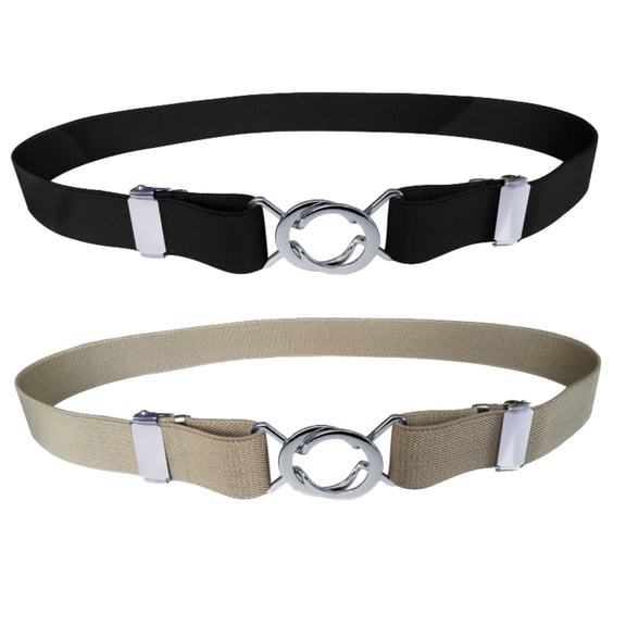2 Packs Adjustable Stretchy Belt, Flat Buckle - No-Show Elastic Waist Belt