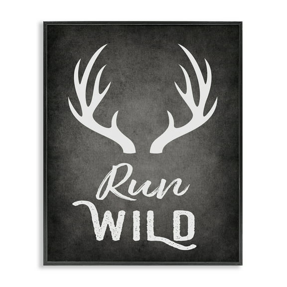 Stupell Industries Run Wild Antlers Typography Painting Black Framed Art Print Wall Art, 11 x 14