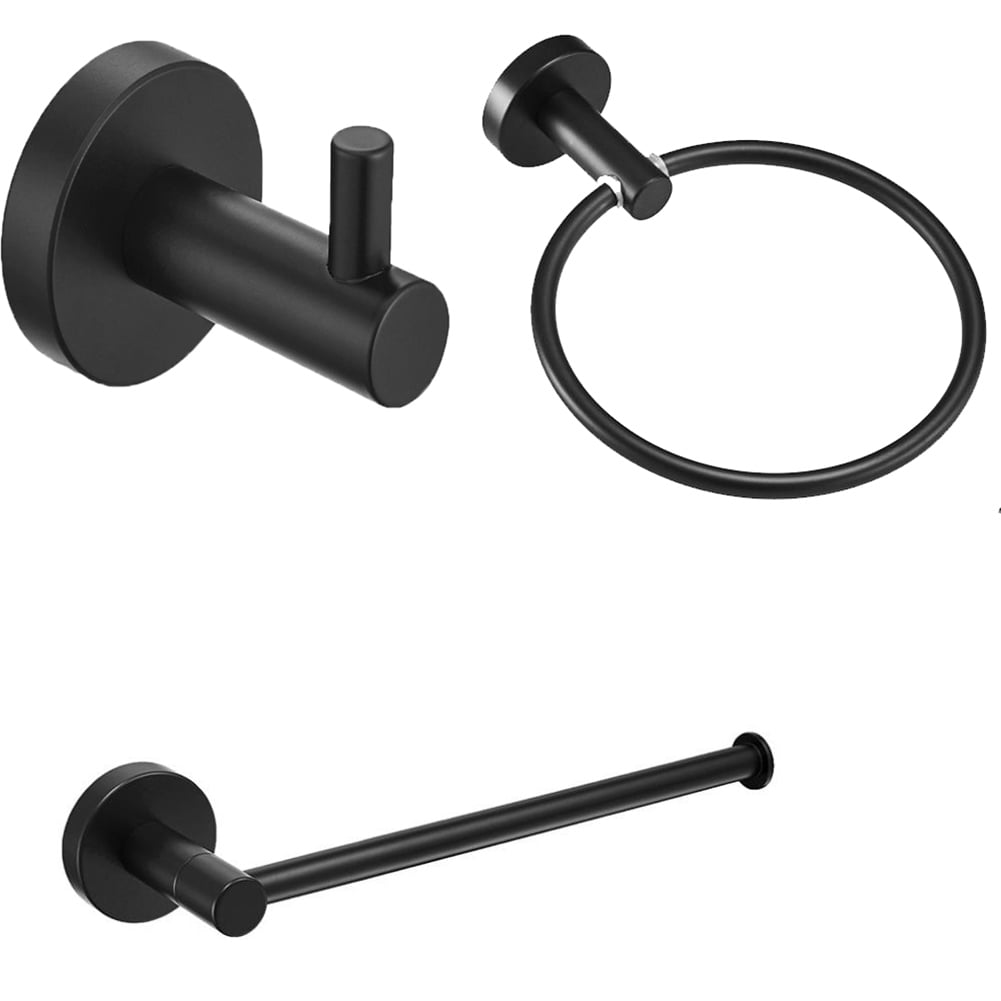 Kepooman Towel Rack Set, Robe Hooks Towel Ring Bar Toilet Paper Holder Tissue Rack, Black Kepooman Towel Rack Set, Robe Hooks Towel Ring Bar Toilet Paper Holder Tissue Rack, Black