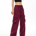 thumbnail image 5 of Cargo Pants Women High Waisted with Deep Pockets Pull Rope Elastic Waist Breathable Workout Joggers, Full Length Casual Trousers for Hiking Travel, Fitness Gifts for Women, 5 of 8