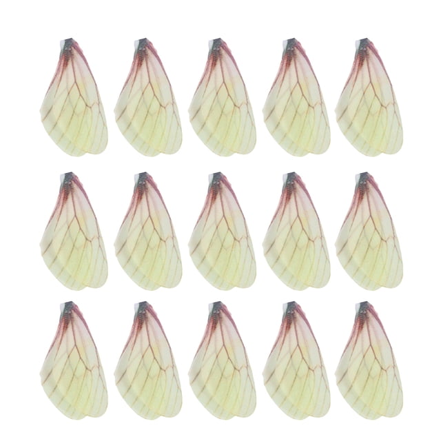 50 piezas de alas de libélula simuladas hechas a mano, decoración de tela, manualidades de alas de libélula para decoración (amarillas)