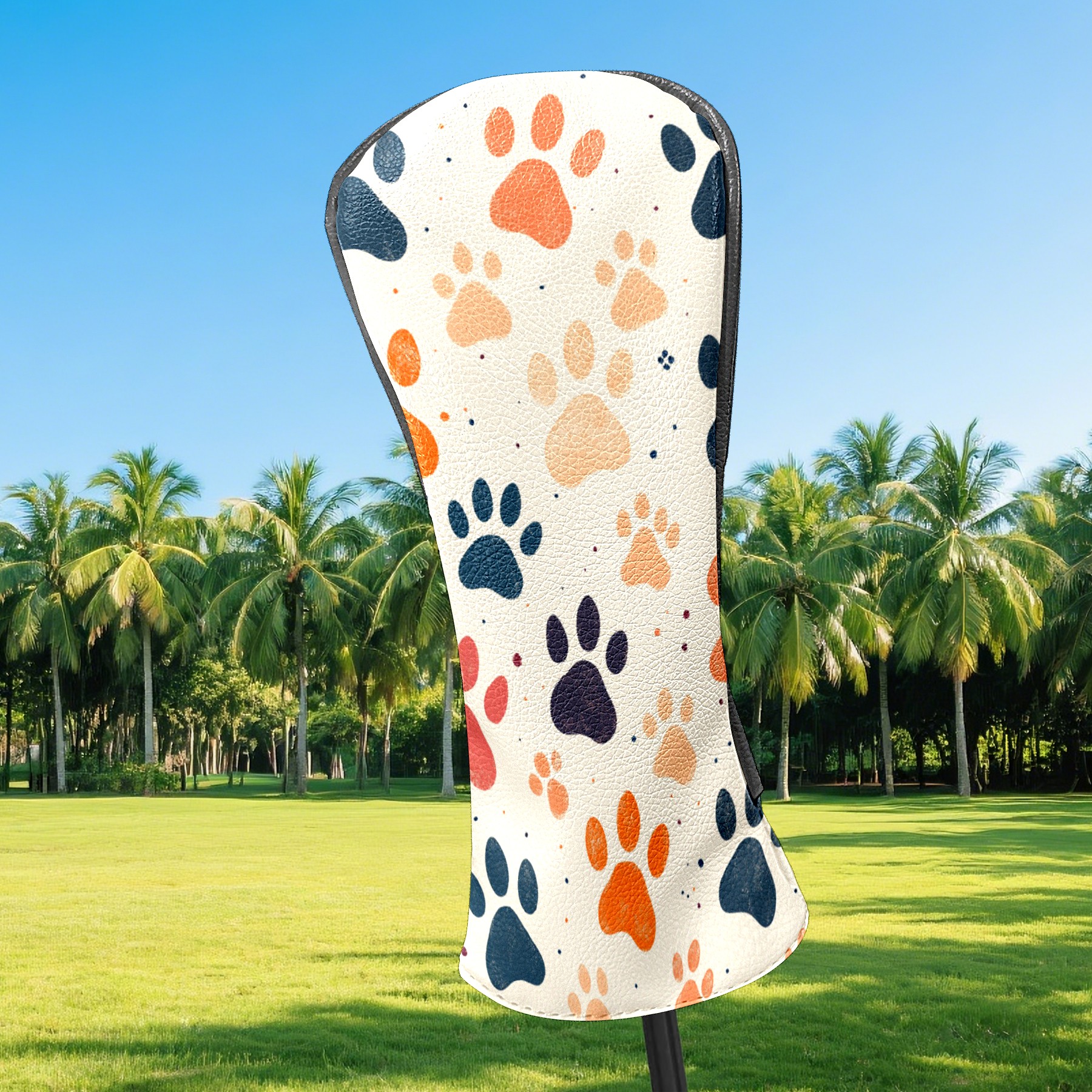 Golf Club Covers PU Leather Waterproof Head Covers for Fairway Woods Hybrids Colorful Animal Paw Prints